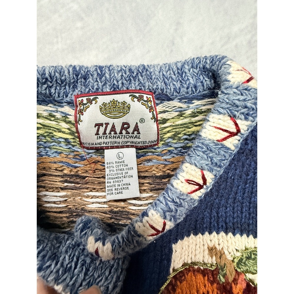 Vintage Chunky Sweater Farm Harvest Rooster Heavy Knit Cardigan sz L - Picture 3 of 12